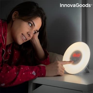 Innovagoods led fm usb white alarm clock radio with sunrise effect
