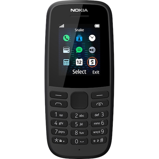 Nokia 105 mobiltelefon (svart) - Enbart 2G