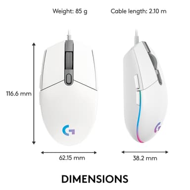 Logitech G203 Lightsync gaming mus (vit)