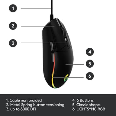 Logitech G203 Lightsync gaming mus (svart)
