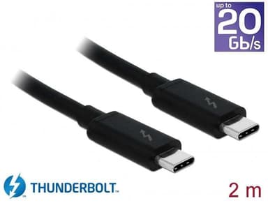 DeLock 84847 Thunderbolt3 kabel 2m 20Gbps 60W Power Delivery USB C till USB C 4K UHD video svart