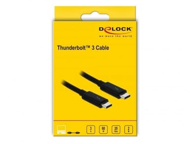 DeLock 84847 Thunderbolt3 kabel 2m 20Gbps 60W Power Delivery USB C till USB C 4K UHD video svart
