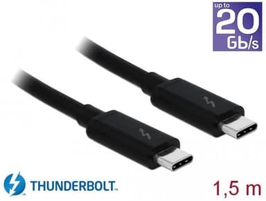 DeLock 84846 Thunderbolt3 kabel 1,5m 20Gbps 60W Power Delivery USB C till USB C 4K UHD video svart