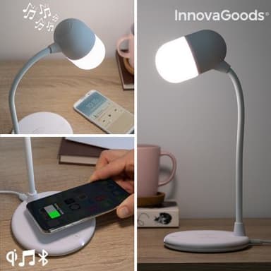 Led-lampa med högtalare och trådlös laddare akalamp innovagoods