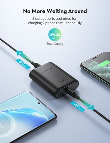 RAVPower Pioneer 10.000 mAh 18W PD + QC 2 Powerbank, Svart