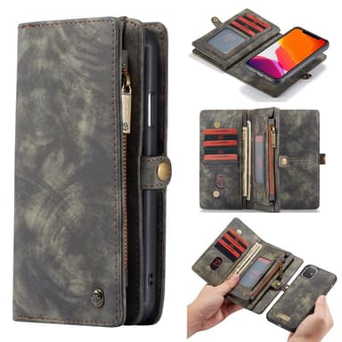 CASEME iPhone 11 Retro Split läder plånboksfodral - Grå