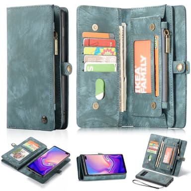 CASEME Samsung Galaxy S10+ Retro läder plånboksfodral - Blå