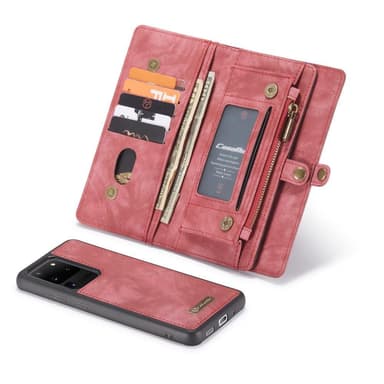 CASEME Samsung Galaxy S20 Ultra Retro läder plånboksfodral - Röd