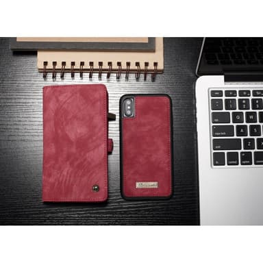 CASEME iPhone X / XS Retro Split läder plånboksfodral - Röd