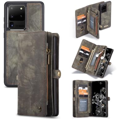 CASEME Samsung Galaxy S20 Ultra Retro läder plånboksfodral - Grå