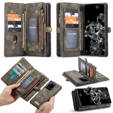 CASEME Samsung Galaxy S20 Ultra Retro läder plånboksfodral - Grå