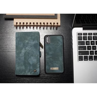 CASEME iPhone X / XS Retro Split läder plånboksfodral - Blå