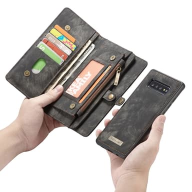 CASEME Samsung Galaxy S10+ Retro läder plånboksfodral - Grå