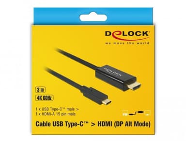 DeLock 85292 USBC till HDMI 3m kabel 4K 60Hz stöd för HDCP1.4 och 2.2