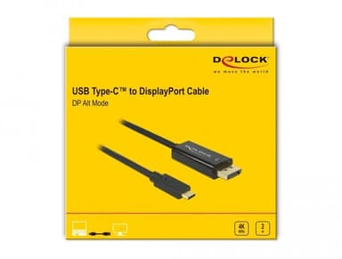 DeLock 85256 USBC till Displayport kabel 2m UHD 4K 60Hz 21,6Gbps DP Alt Mode 1.2 HDCP 1.4 svart