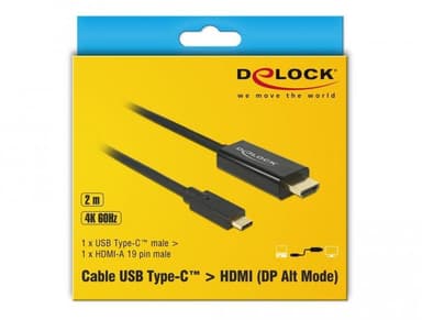 DeLock 2m USBC till HDMI 4K 60Hz kabel stöd för HDCP1.4 och 2.2