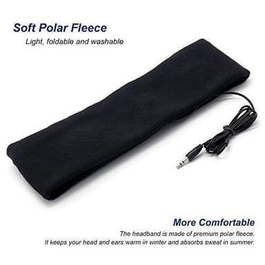 Pannband med inbyggda hörlurar - bomull/fleece - svart