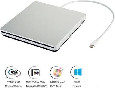 Extern CD- och DVD-spelare optisk enhet USB-C Silver