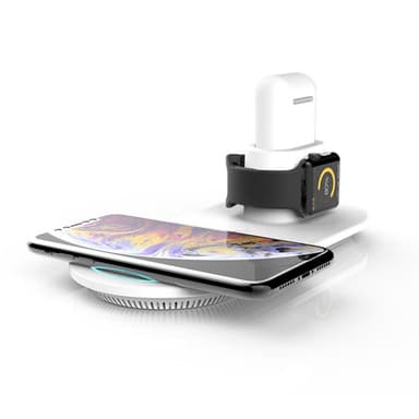 Trådlös snabbladdare för mobil, Apple Watch och Airpods vit