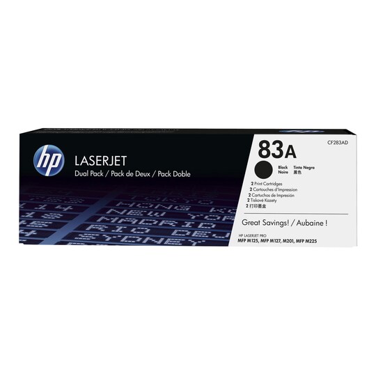 HP 83A - 2-pack - svart - original - LaserJet - tonerkassett (CF283AD)