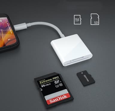 Minneskortläsare för SD och TF-kort - Apple enheter - Vit