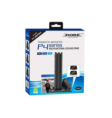 PS4 multifunktionellt stativ med fläkt, laddare, förvaring