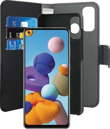 Puro 2-i-1 plånboksfodral Samsung Galaxy A21s (svart)