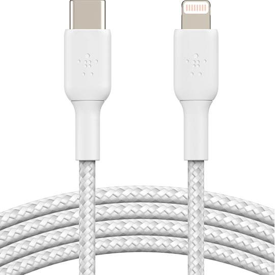 Belkin BOOST↑CHARGE USB-C till Lightning flätad kabel 2 m (vit)