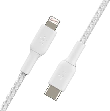 Belkin BOOST↑CHARGE USB-C till Lightning flätad kabel 2 m (vit)