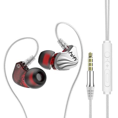 HiFi in ear-hörlurar 3.5mm med volymkontroll - Silver/röd