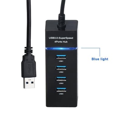 USB 3.0 Hub med fyra portar - Svart