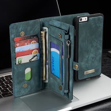 CASEME iPhone 6s 6 Plus Retro Split läder plånboksfodral Blå