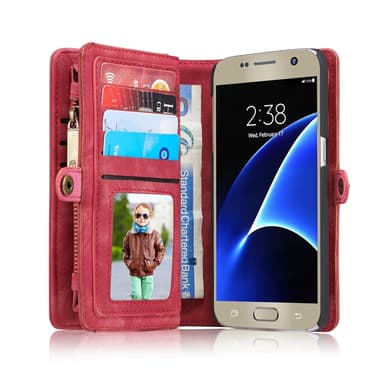 CASEME Samsung Galaxy S7 Retro läder plånboksfodral - Röd