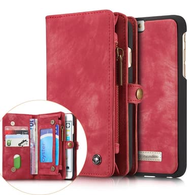 CASEME iPhone 6s 6 Plus Retro Split läder plånboksfodral Röd