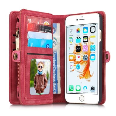 CASEME iPhone 6s 6 Plus Retro Split läder plånboksfodral Röd