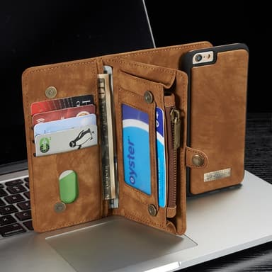 CASEME iPhone 6s 6 Retro Split läder plånboksfodral - Brun