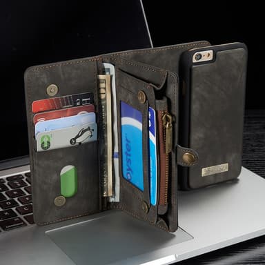 CASEME iPhone 6s 6 Plus Retro Split läder plånboksfodral Grå