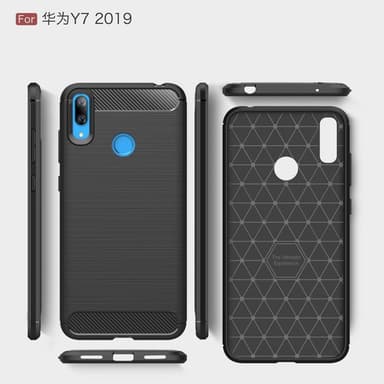 Huawei Y7 2019 Karbon fiber Texture Skal - Svart