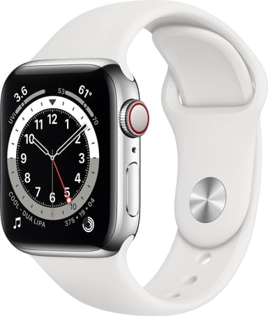 Apple Watch Series 6 40mm GPS+Cellular (silver stål/svart sportarmband)