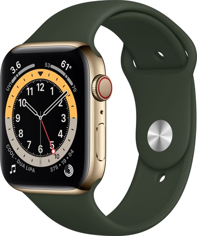 Apple Watch Series 6 44mm GPS+Cellular (guld stål/grön sportarmband) -  Elgiganten