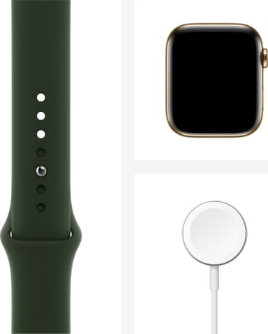Apple Watch Series 6 44mm GPS+Cellular (guld stål/grön sportarmband)