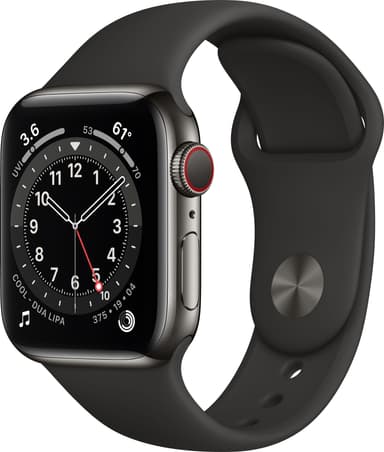 Apple Watch Series 6 40mm GPS+Cellular (gph stål/svart sportarmband)
