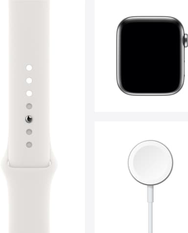 Apple Watch Series 6 44mm GPS+Cellular (silver stål/vit sportarmband)