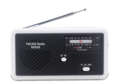 Nödradio med vev, LED-lampa, FM-radio, USB, Solcell, Dynamo RD626