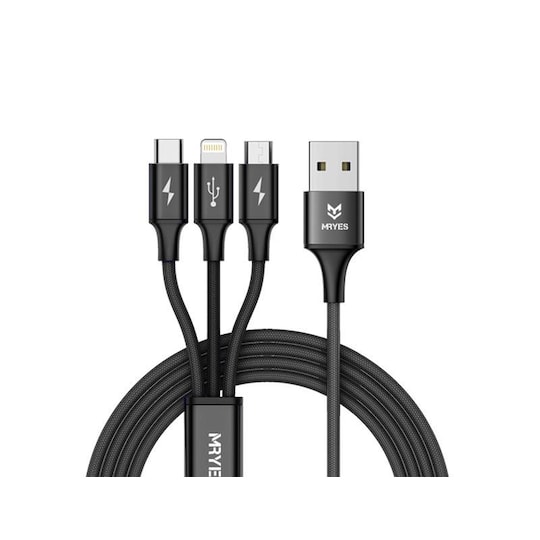 Mr Yes Tygbeklädd 3 i 1 kabel - Extra tålig, Lightning, MicroUSB, USB-C