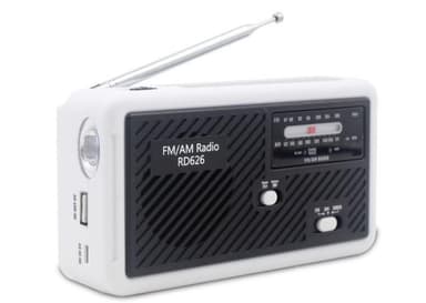 Nödradio med vev, LED-lampa, FM-radio, USB, Solcell, Dynamo RD626