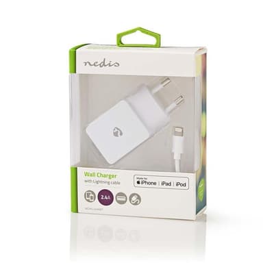 Väggladdare | 2.4 A | Lös kabel | Apple Lightning | Vit