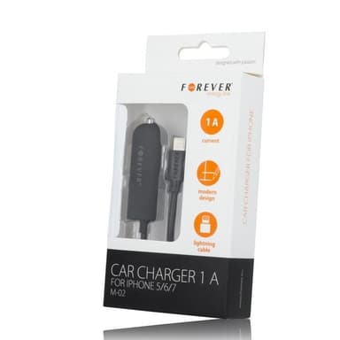 Billaddare Forever iPhone 5/6/7 1A Svart M02