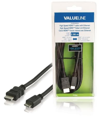 High Speed HDMI Kabel med Ethernet HDMI Kontakt - HDMI Mini Hane 2.00 m Svart