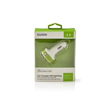 Sweex Billaddare 3-Utgångar 6 A 2 x USB / Apple Lightning Vit/Grön